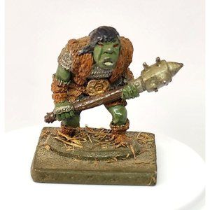 Vintage Ogre Stone Figurine on Stone Plaque: Spiked Battle Axe Rare Spare Game P